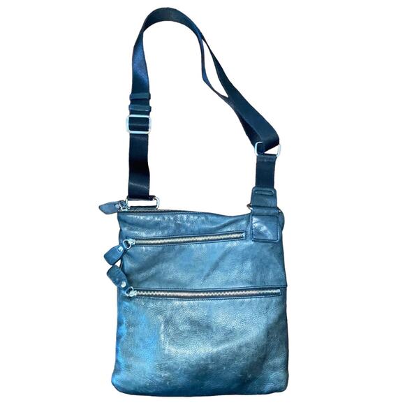 Margot Leather Crossbody Zippered Bag with adjustable strap Navy Blue - Picture 2 of 9